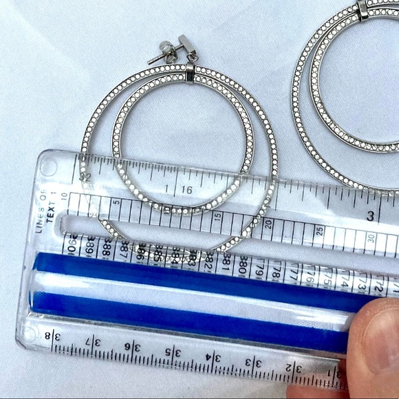 DKNY silver tone crystal glitz cascading hoop earrings - Picture 8 of 9